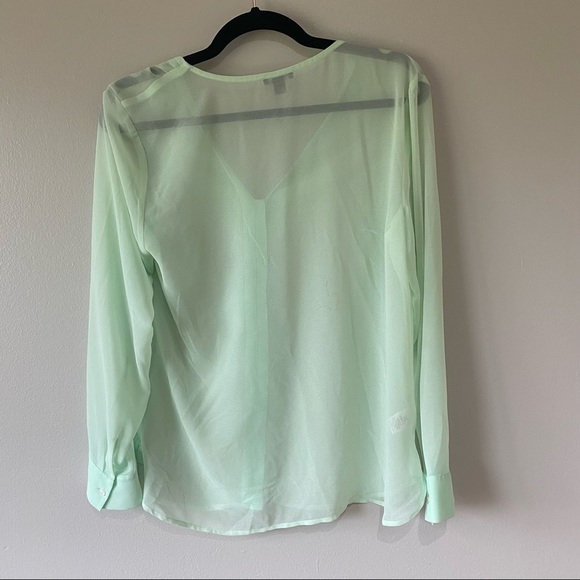 Ann Taylor Petite Sheer Green Blouse - Picture 7 of 8